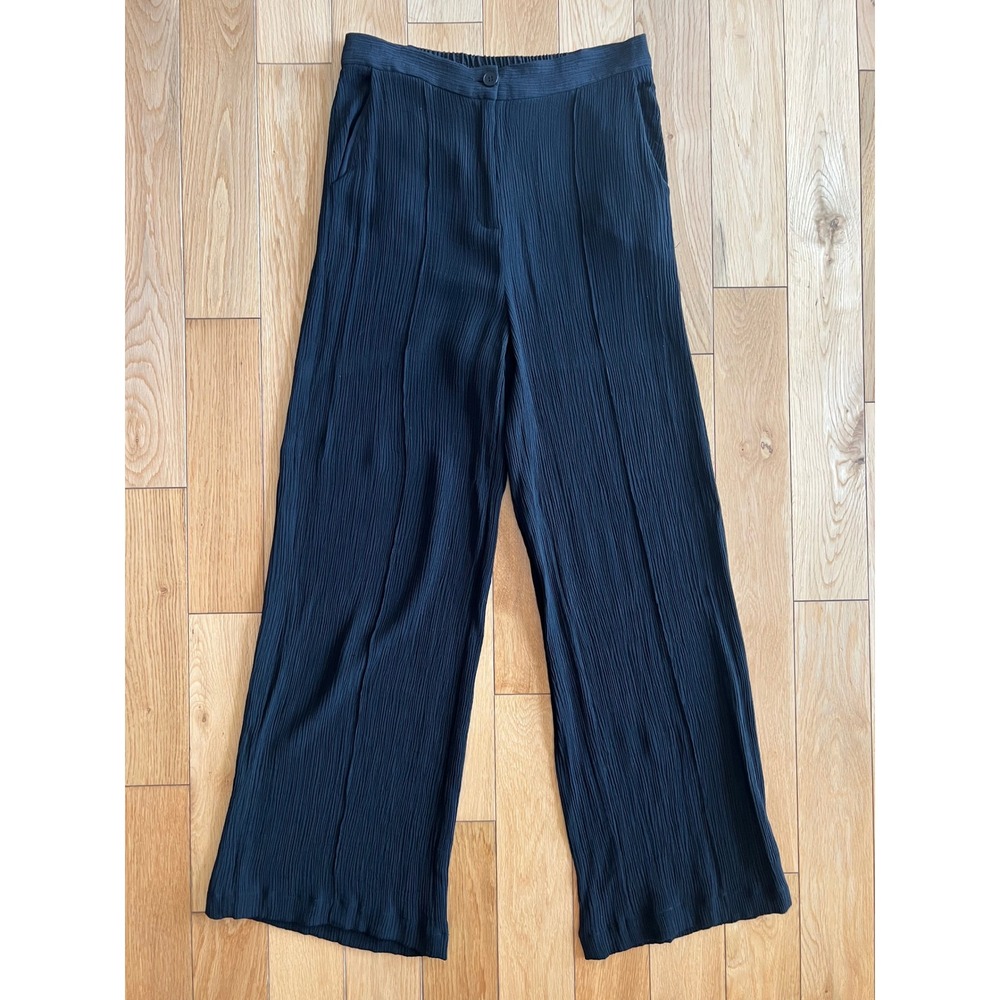 FRNCH Paris Wide Leg Plisse Black Trouser Pants Pintuck High Rise Womens Size M